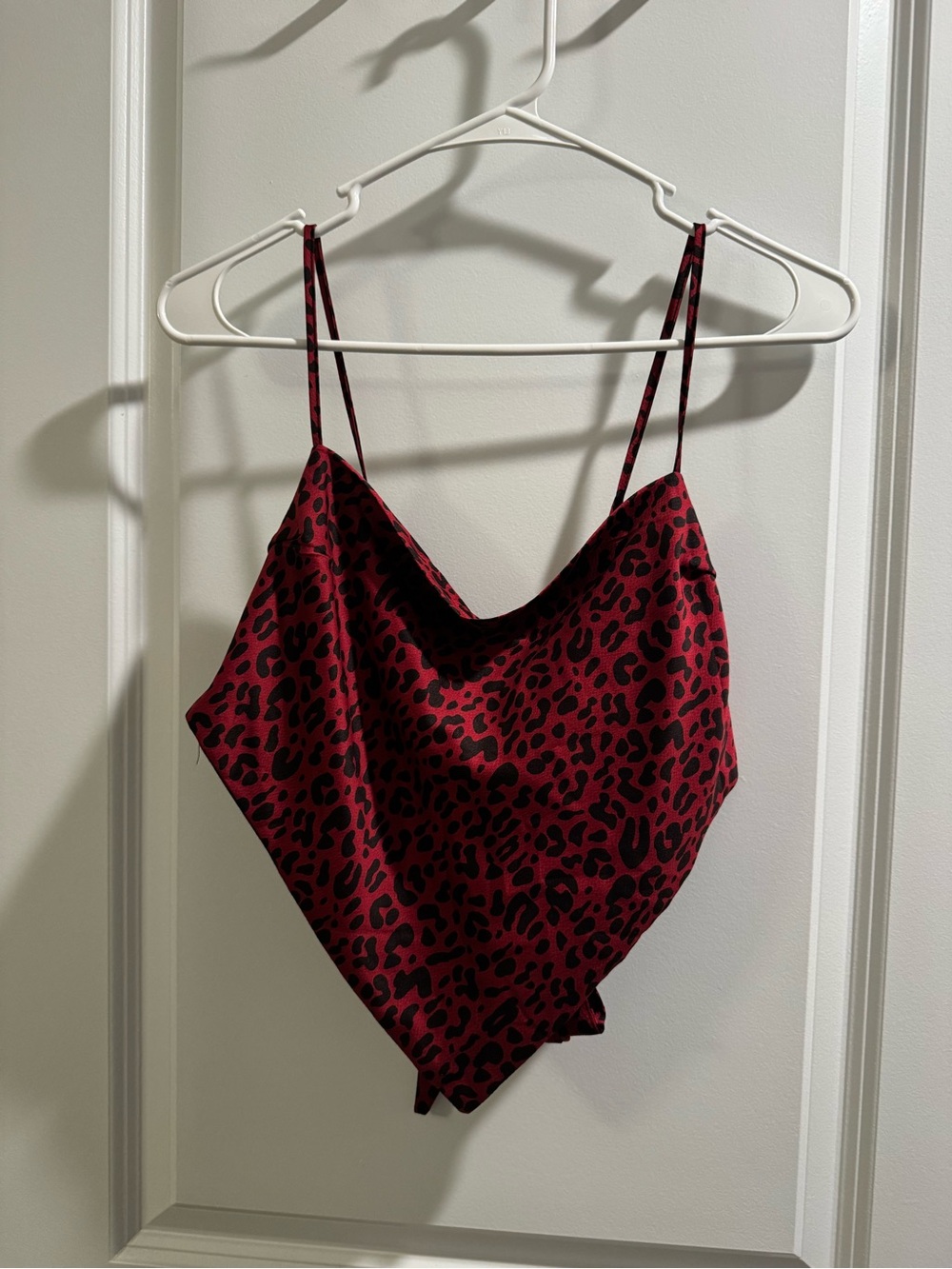 Women’s Red Leopard Print Satin Cowl Neck Cami